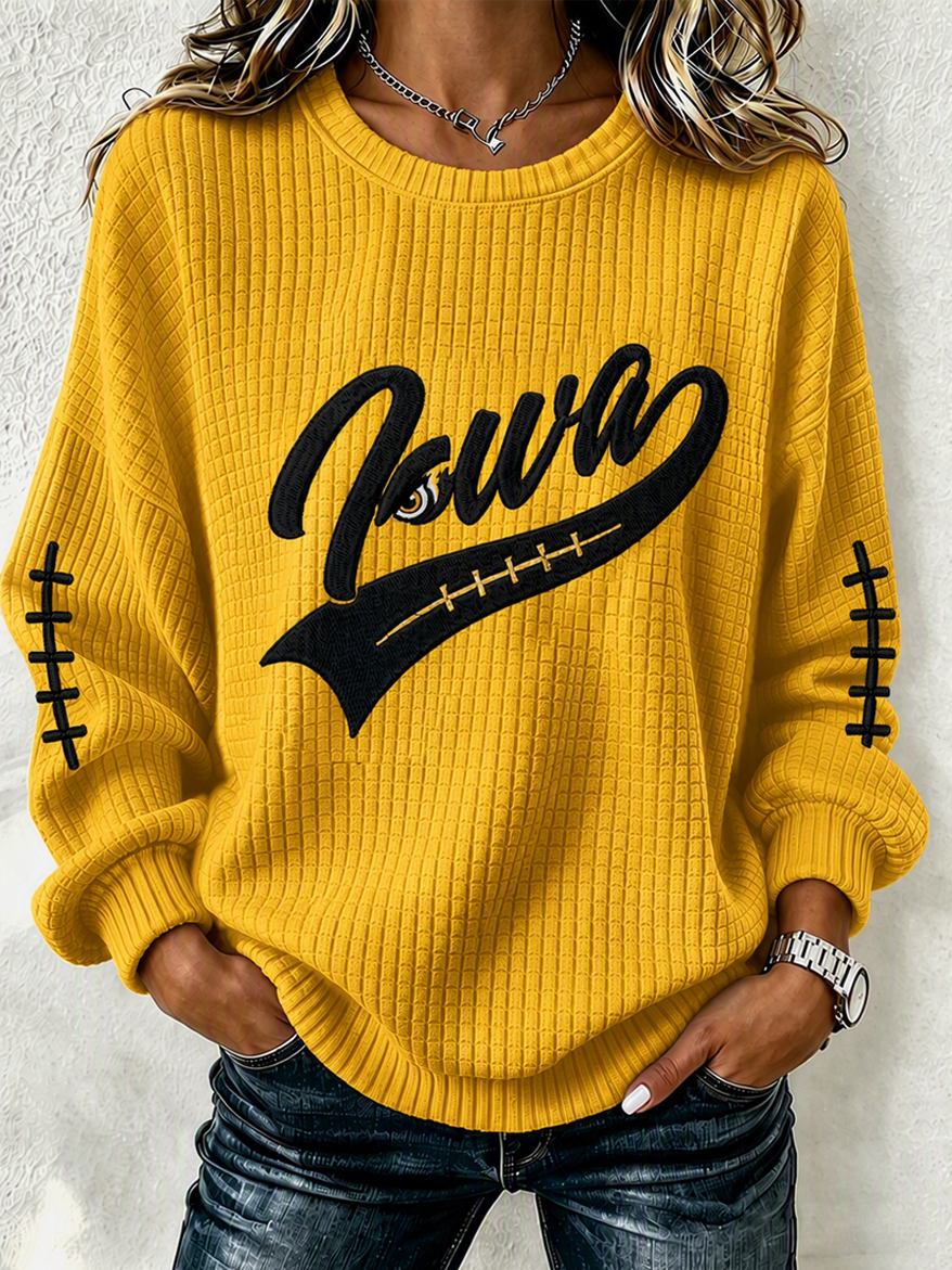 Women's Football Print Crew Neck Check Sweatshirt