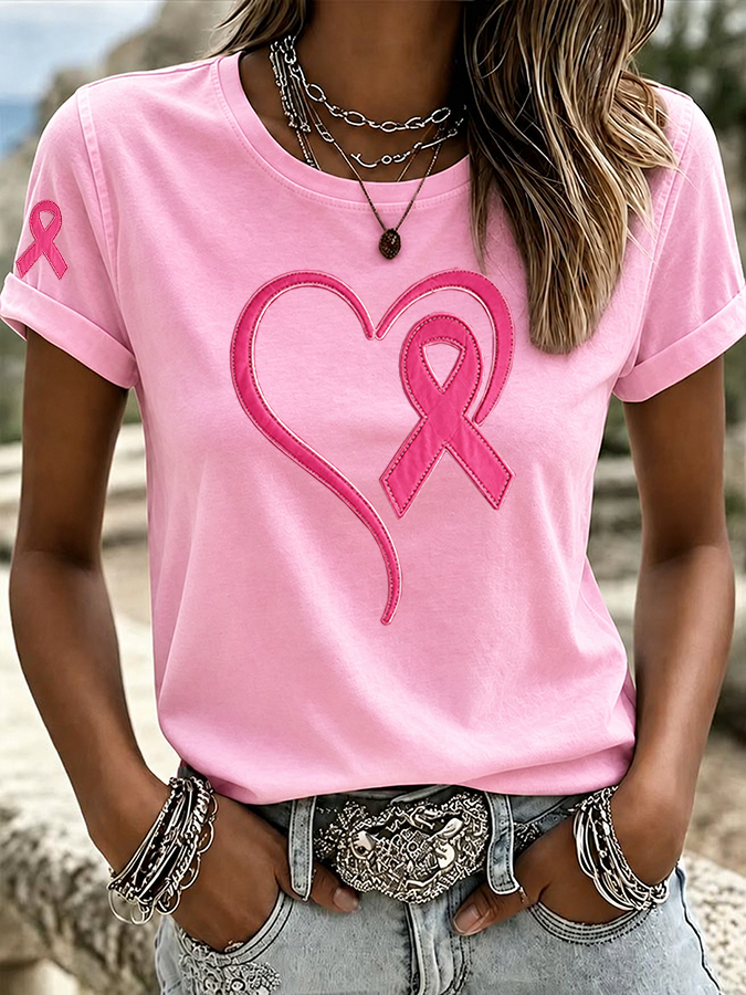 Women'S Breast cancer awareness Printed Casual T-Shirt
