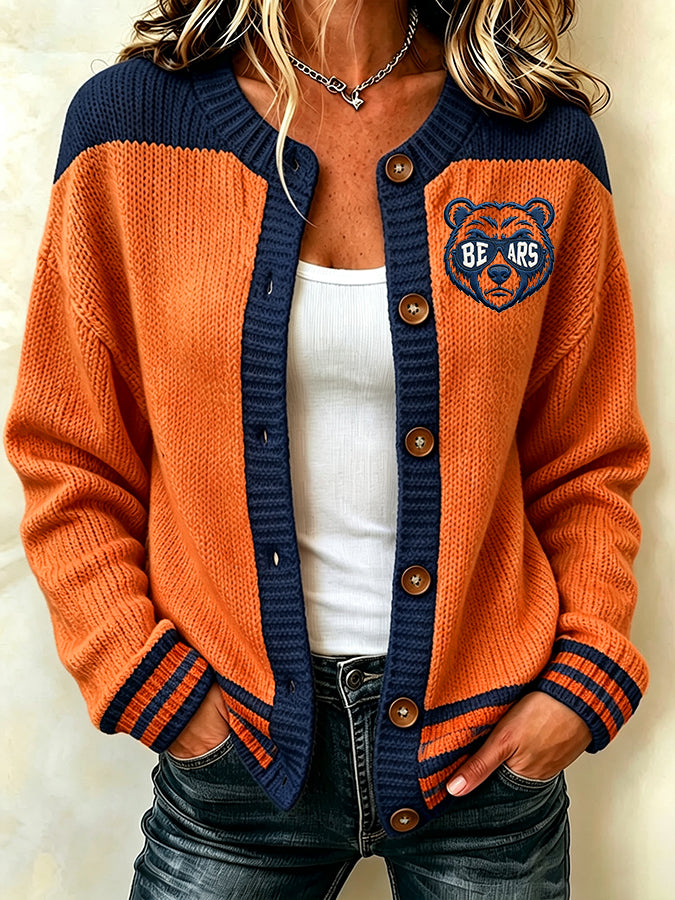 Women'S Casual Football Print Knitted Cardigan Top