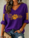 Women'S Rugby Patterned Waffle V-Neck Top