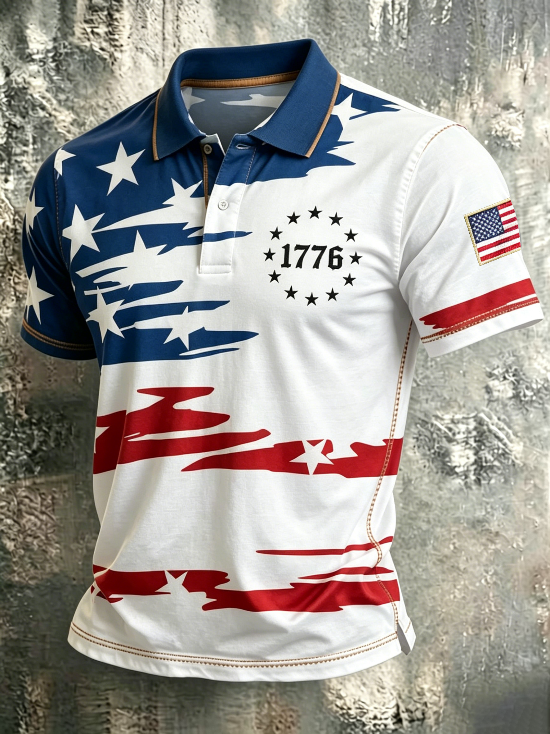 Men'S Casual American Flag Gradient 1776 Personalized Printed Polo Shirt
