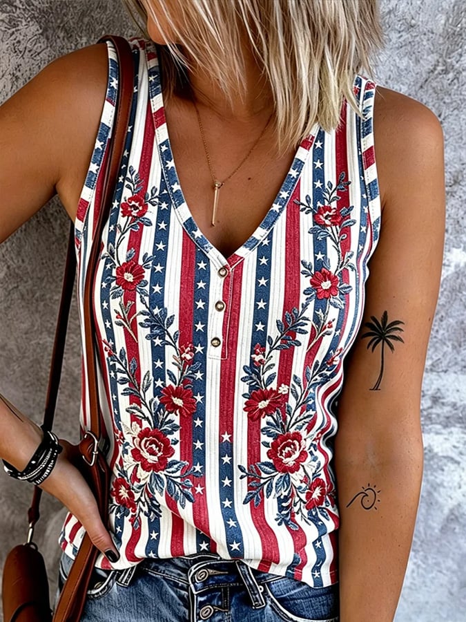 Women's Retro Flag Print Casual Tank Top