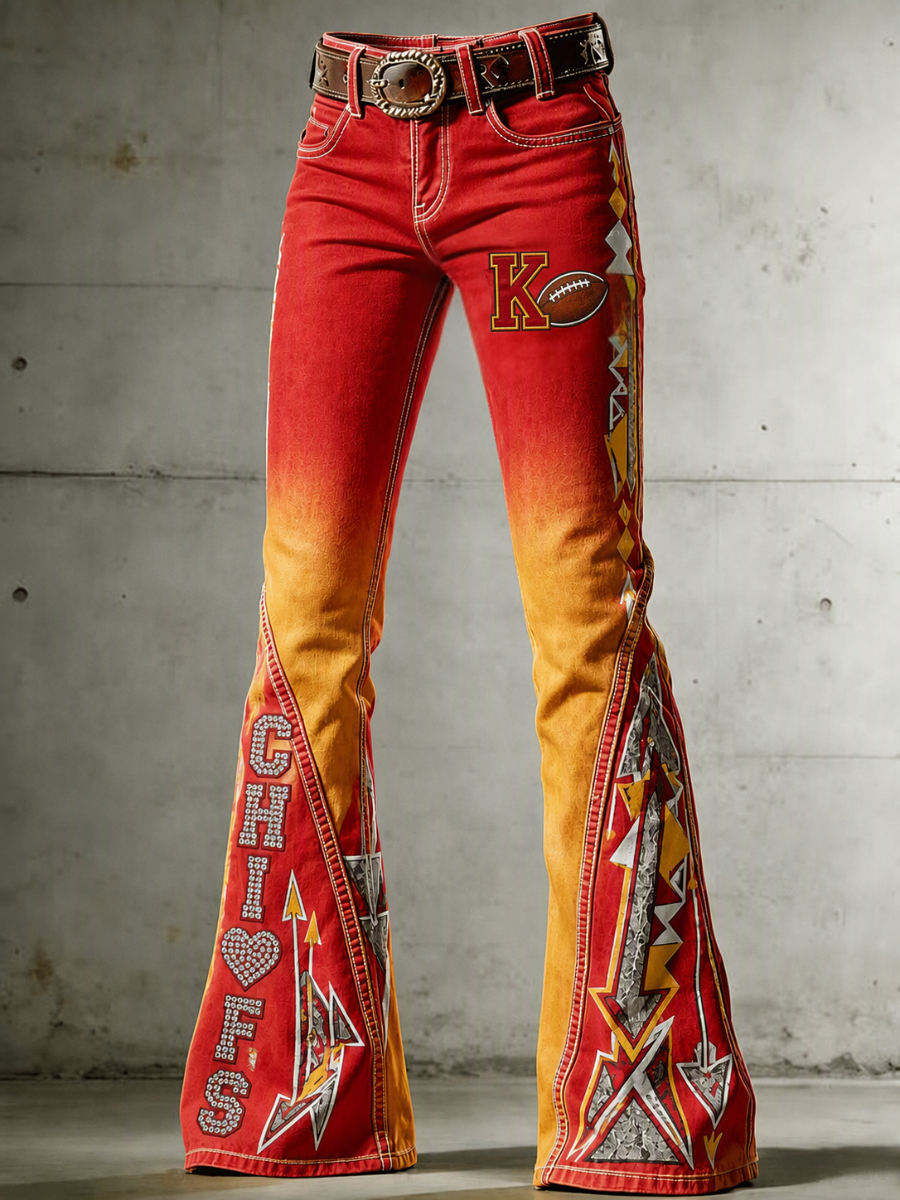 Women's Football Printed Denim Pants