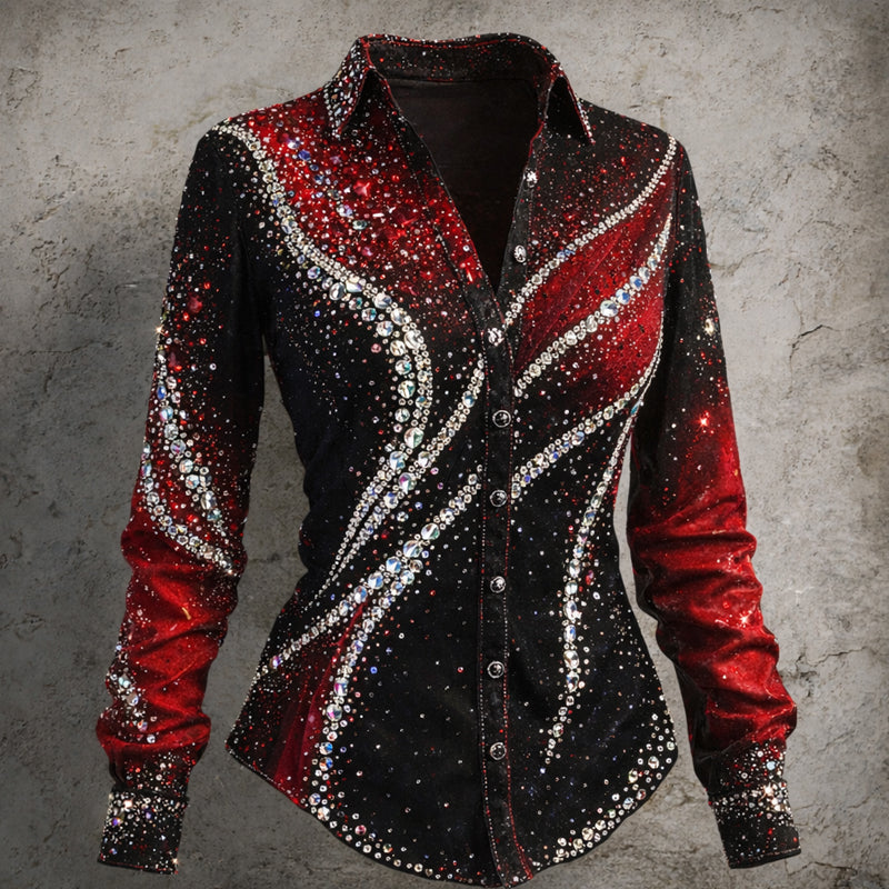 Women's Sequin Art Print Casual Shirt